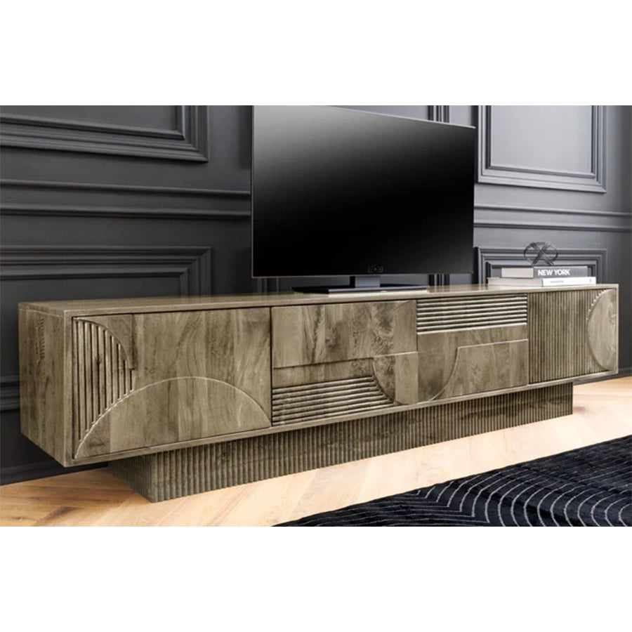 Comoda TV gri din lemn de mango 200 cm Art Deco