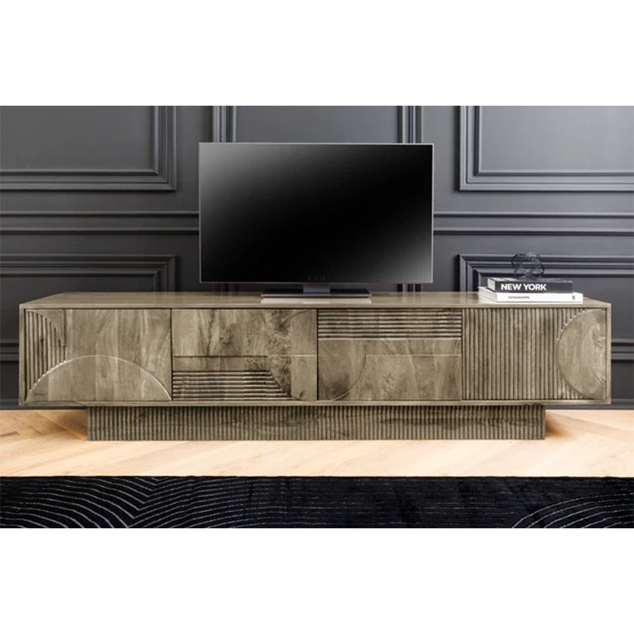 Comoda TV gri din lemn de mango 200 cm Art Deco