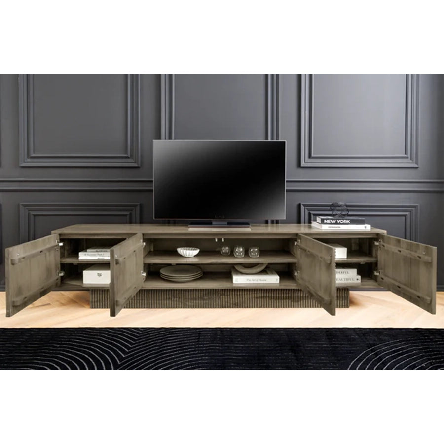 Comoda TV gri din lemn de mango 200 cm Art Deco