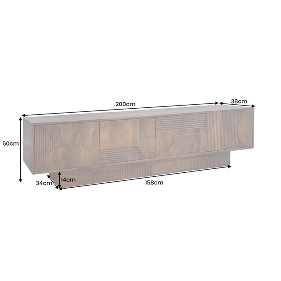 Comoda TV maro din lemn de mango 200 cm Art Deco