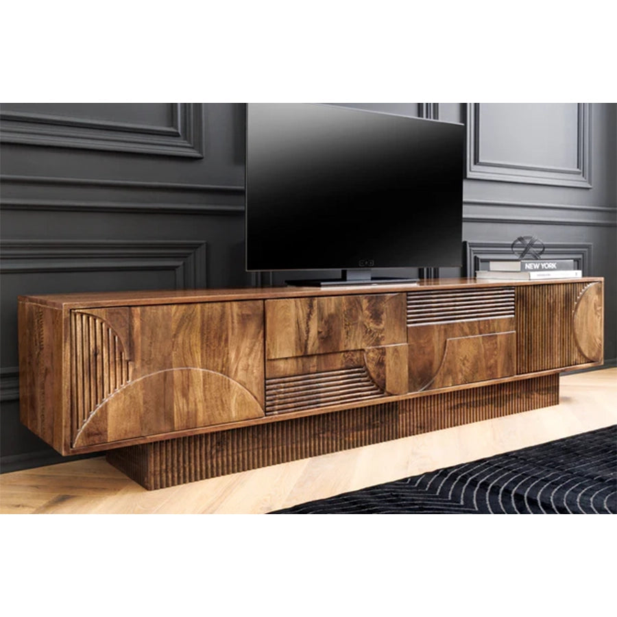 Comoda TV maro din lemn de mango 200 cm Art Deco