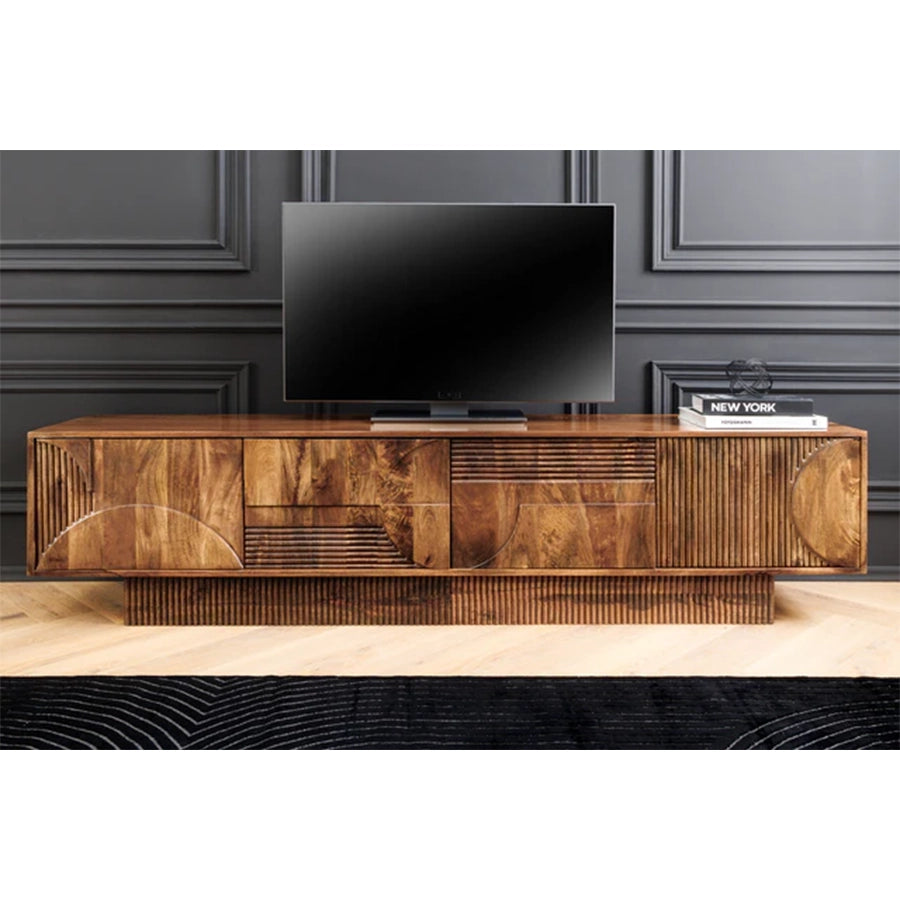 Comoda TV maro din lemn de mango 200 cm Art Deco