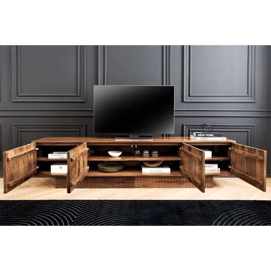 Comoda TV maro din lemn de mango 200 cm Art Deco