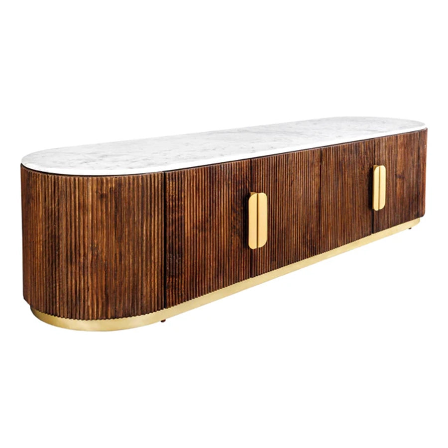 Comoda TV maro din lemn si marmura 170 cm Gatsby