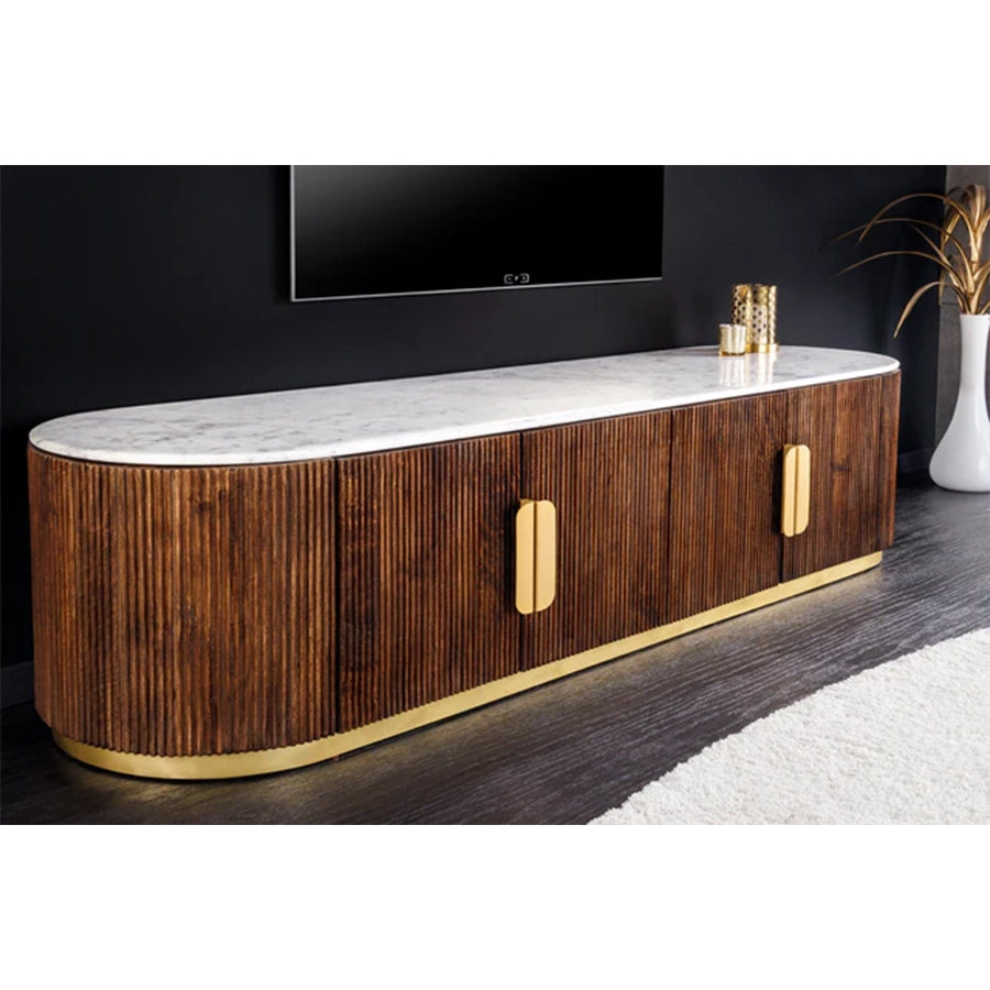 Comoda TV maro din lemn si marmura 170 cm Gatsby