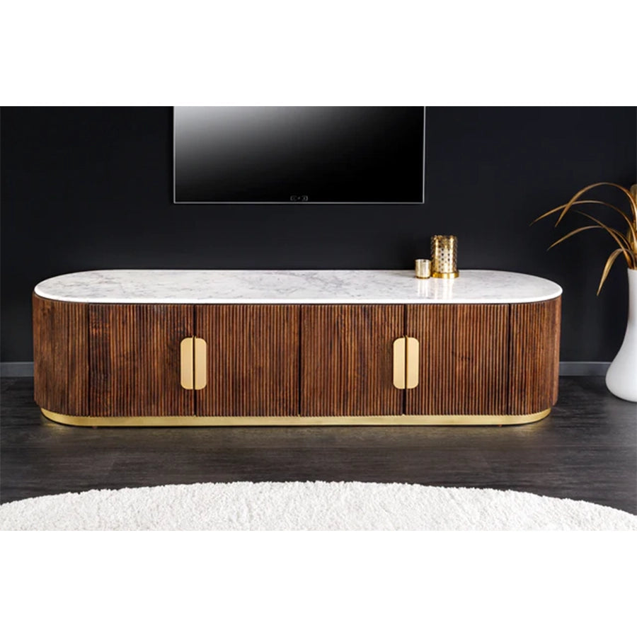 Comoda TV maro din lemn si marmura 170 cm Gatsby