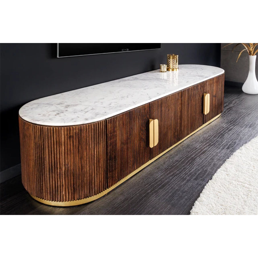 Comoda TV maro din lemn si marmura 170 cm Gatsby