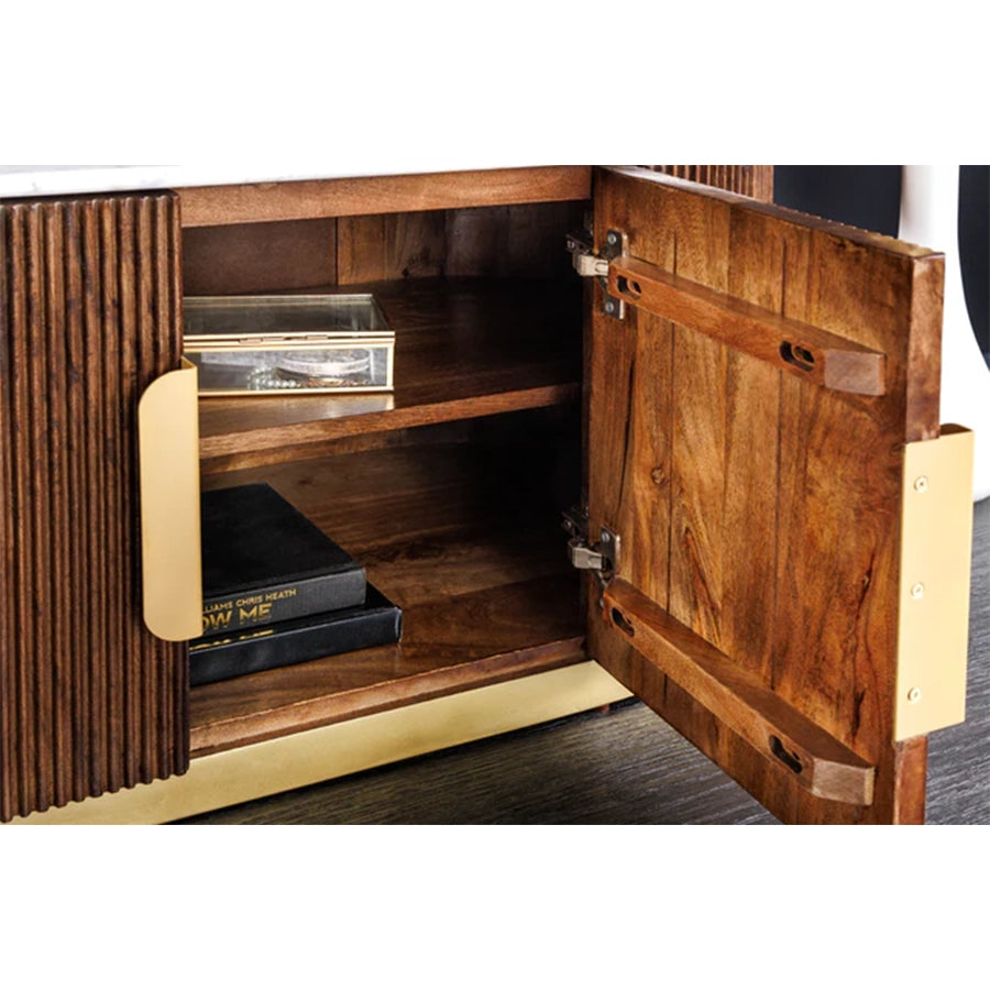 Comoda TV maro din lemn si marmura 170 cm Gatsby