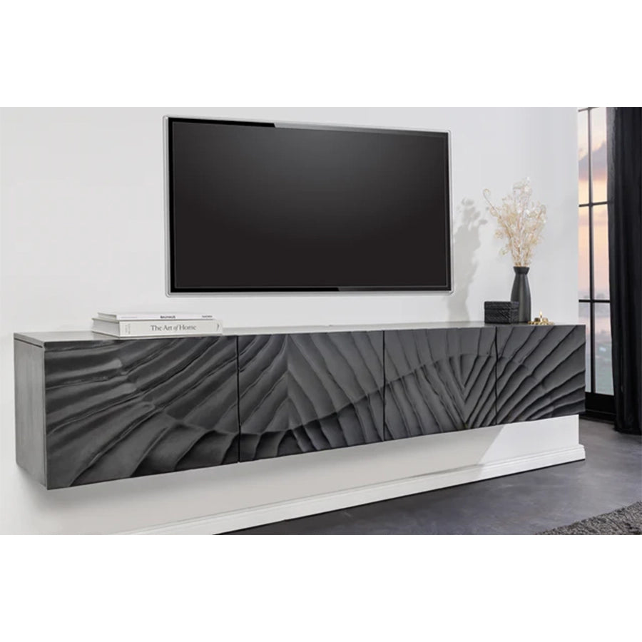 Comoda TV neagra suspendata din lemn 200 cm Scorpion