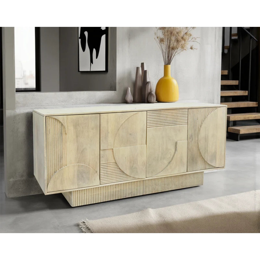 Comoda alba din lemn de mango 170 cm Art Deco