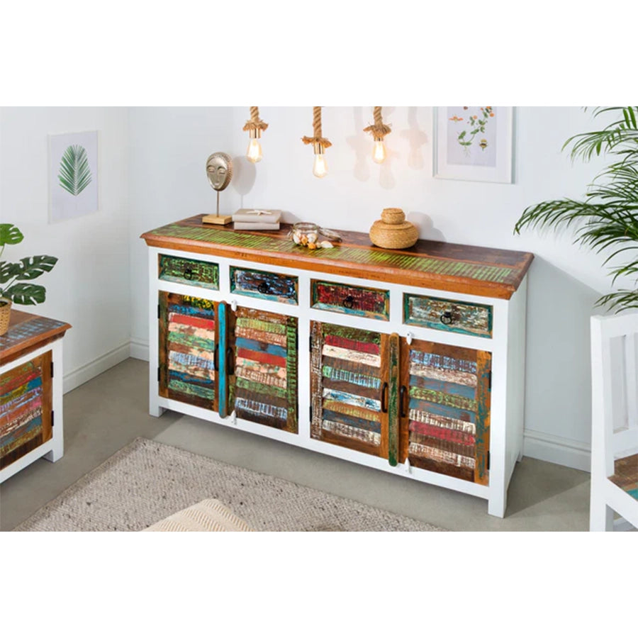 Comoda alba multicolora din lemn 160 cm Jakarta
