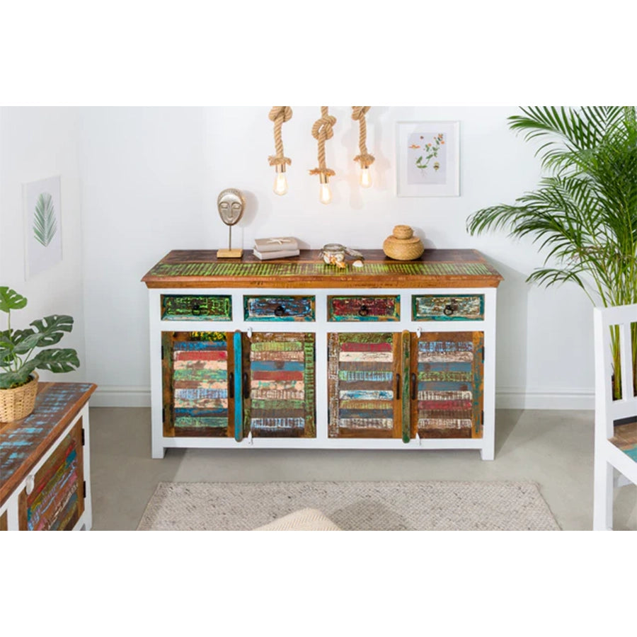 Comoda alba multicolora din lemn 160 cm Jakarta