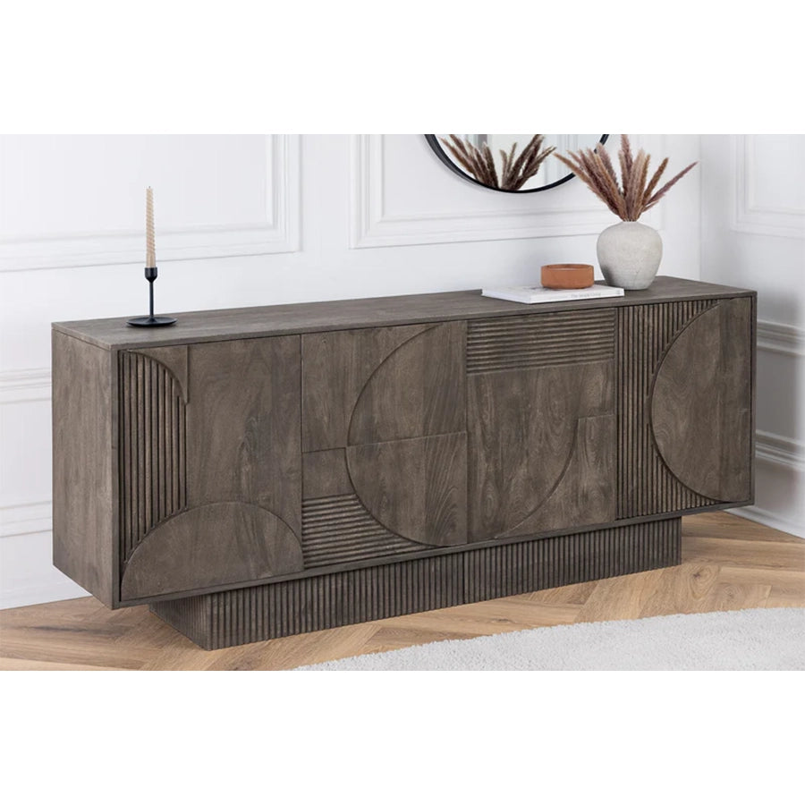 Comoda gri din lemn de mango 170 cm Art Deco