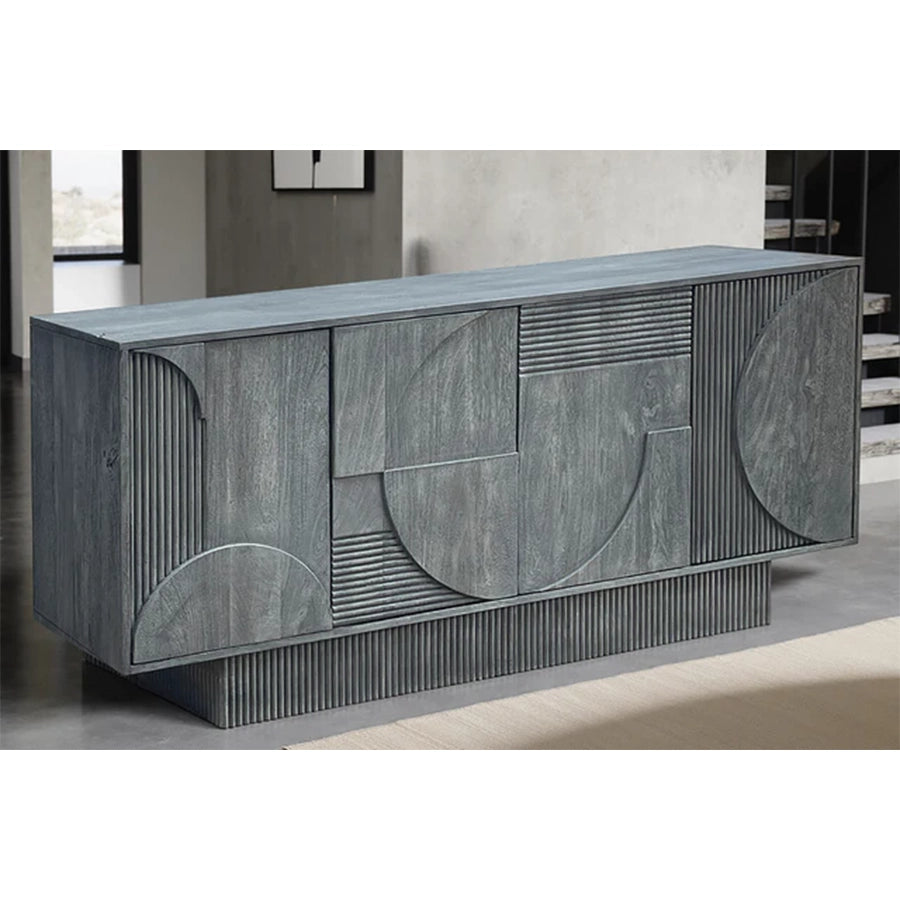 Comoda gri din lemn de mango 170 cm Art Deco