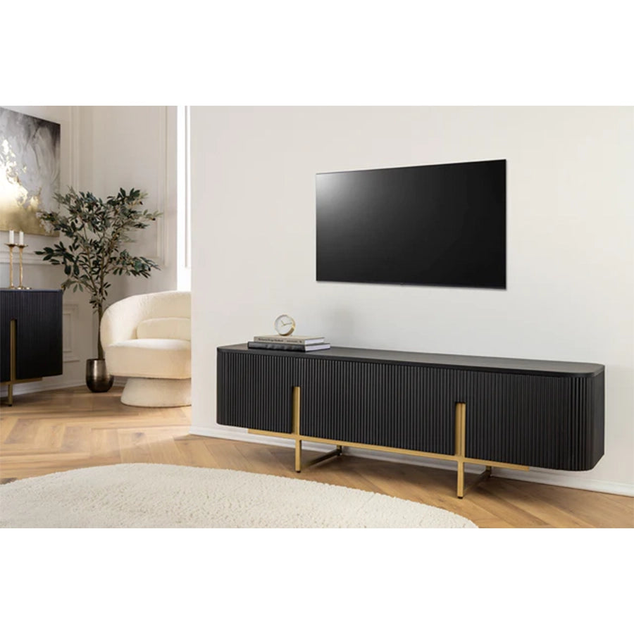 Comoda neagra TV din lemn de mango 160 cm Gatsby