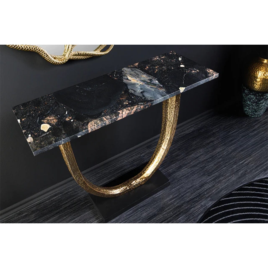 Consola neagra gold din marmura si metal Omega
