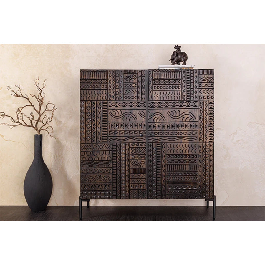 Dulap bar maro inchis din lemn 120 cm Tribal