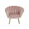 Pink velvet kids armchair with scalloped backrest and gold metal legs