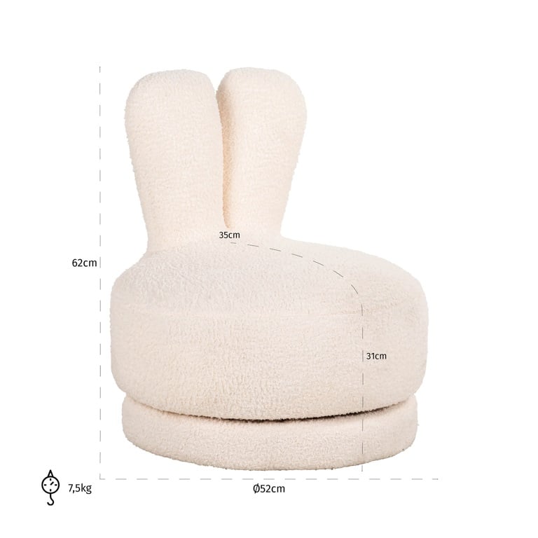 Fotoliu alb din poliester pentru copii boucle Bunny