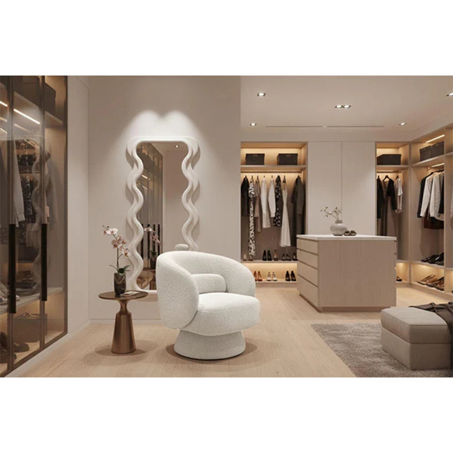 Fotoliu alb rotativ din poliester boucle Bossa Nova