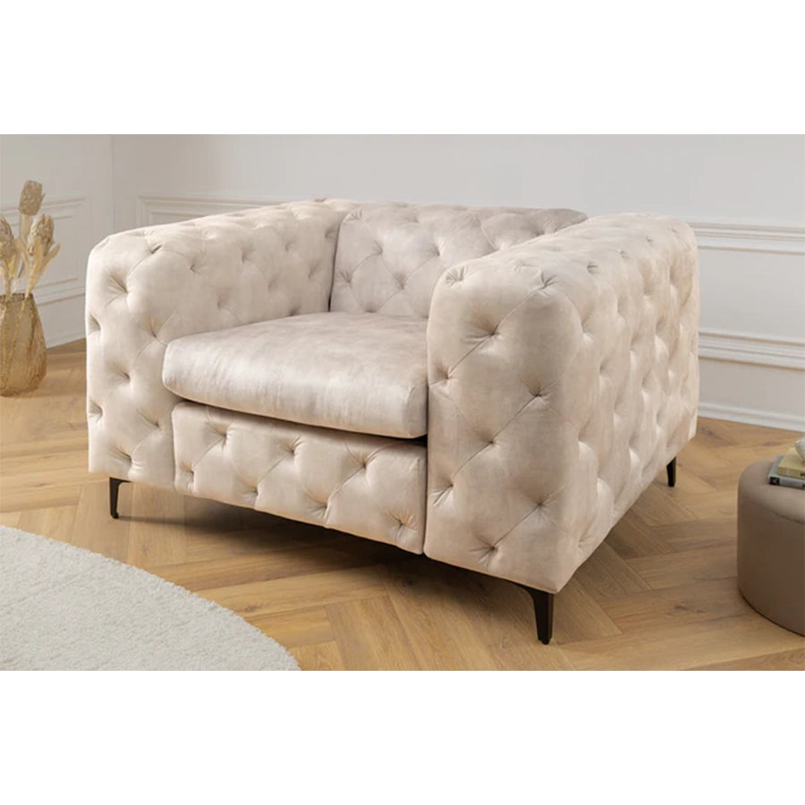 Fotoliu bej din catifea chesterfield Modern Barock