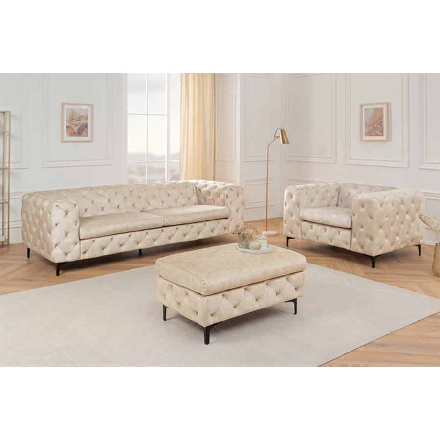 Fotoliu bej din catifea chesterfield Modern Barock