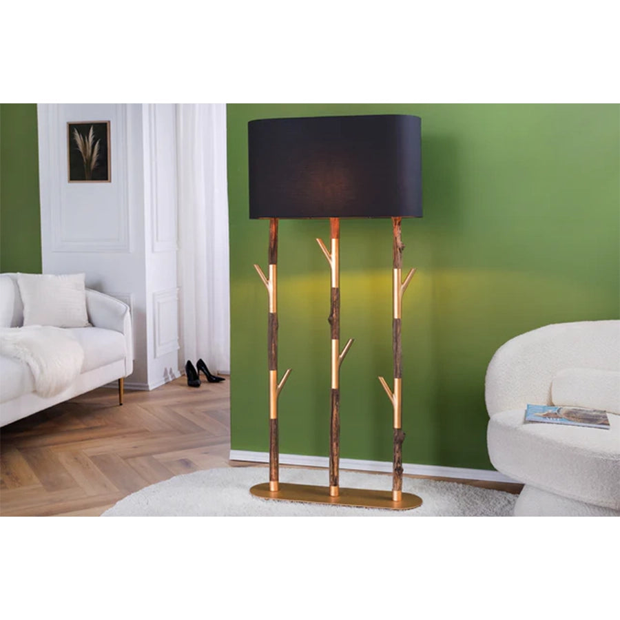 Lampadar negru din lemn si material sintetic Wardrobe