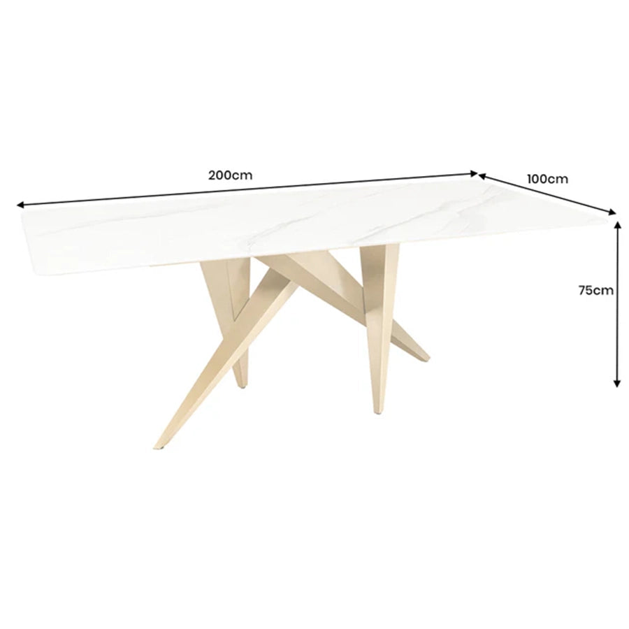 Masa dining alba gold din marmura 200 Art Living