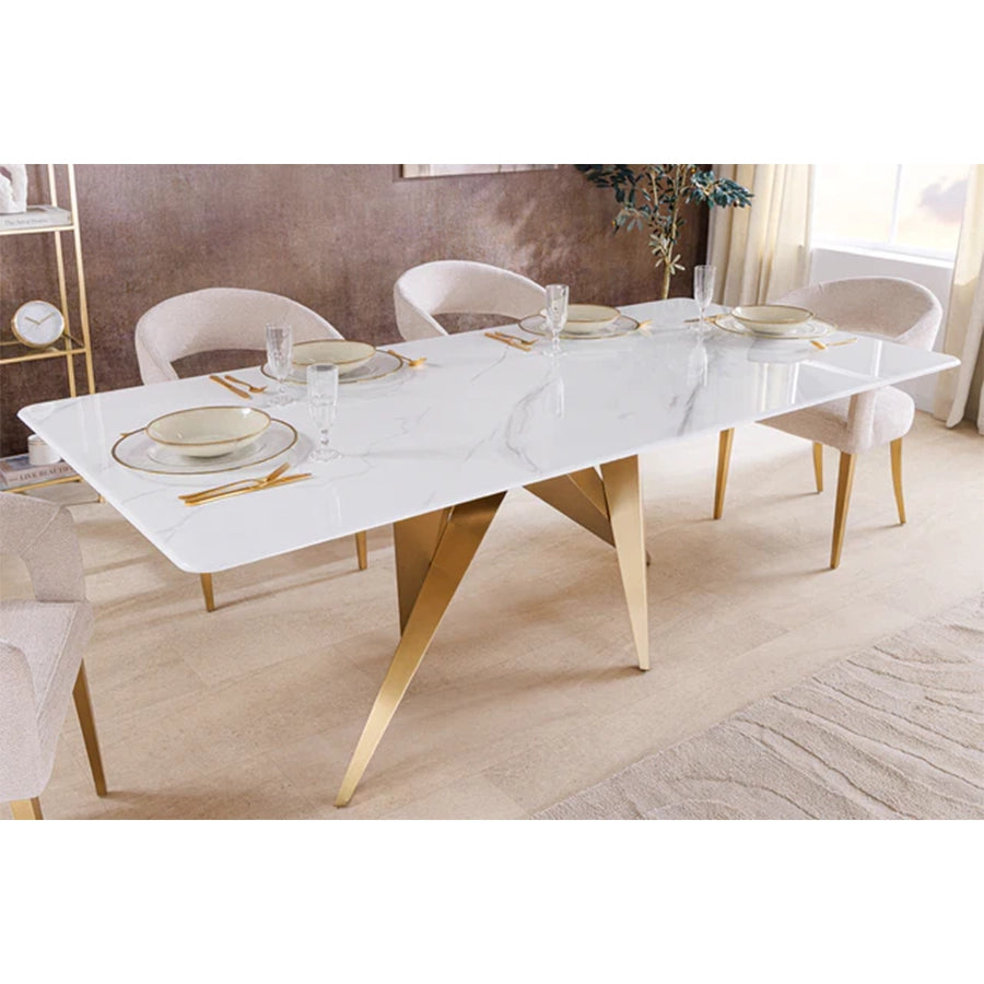 Masa dining alba gold din marmura 200 Art Living