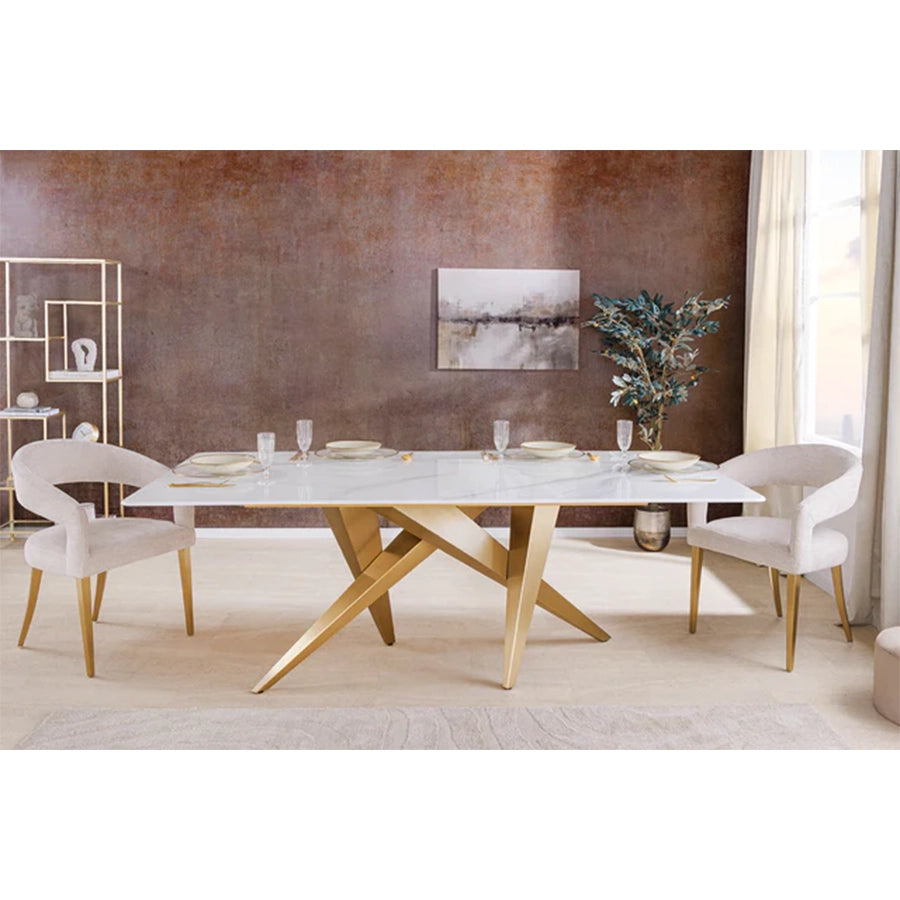 Masa dining alba gold din marmura 200 Art Living