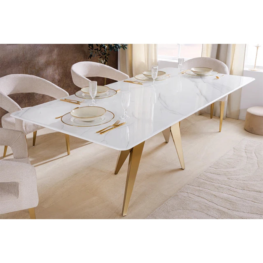 Masa dining alba gold din marmura 200 Art Living
