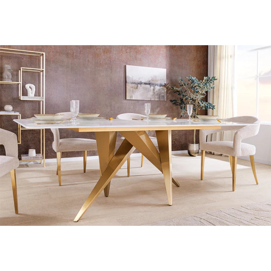 Masa dining alba gold din marmura 200 Art Living