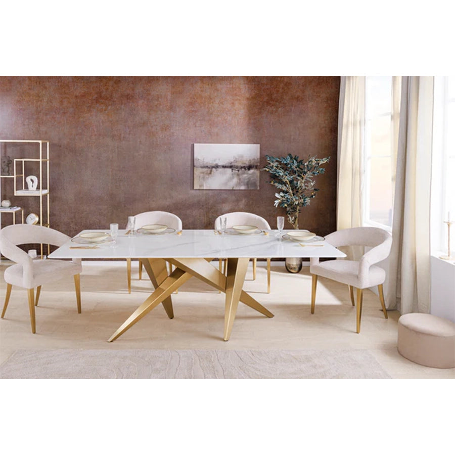 Masa dining alba gold din marmura 200 Art Living