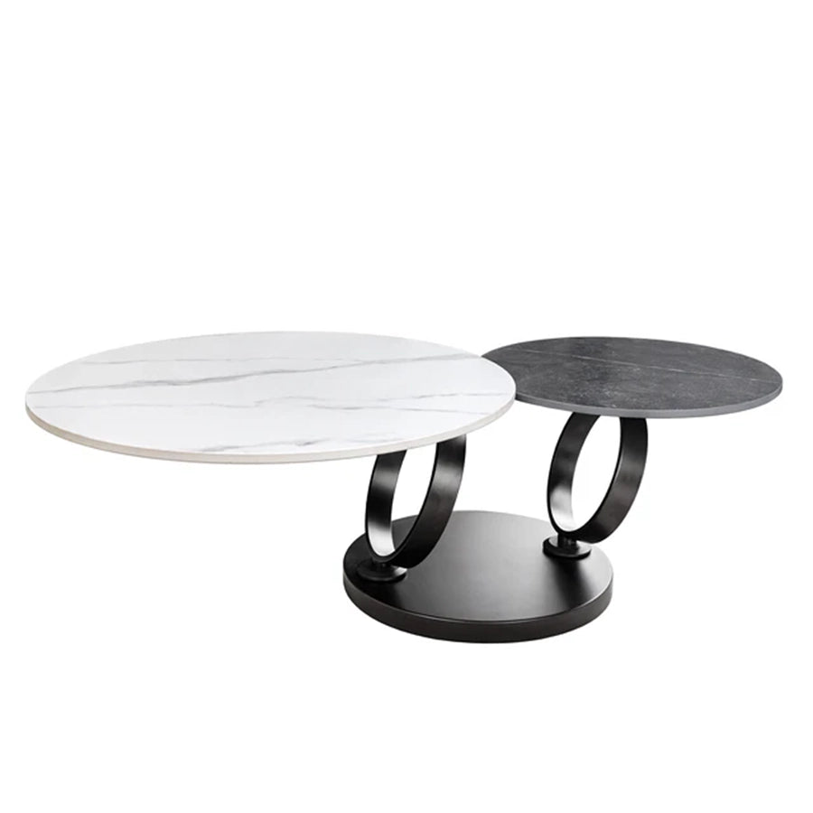 Masa cafea rotativa alba gri din ceramica Dancing Rings