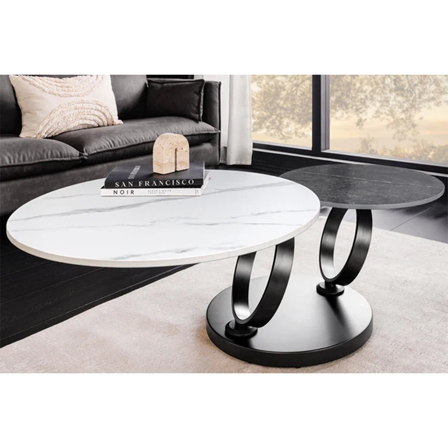 Masa cafea rotativa alba gri din ceramica Dancing Rings