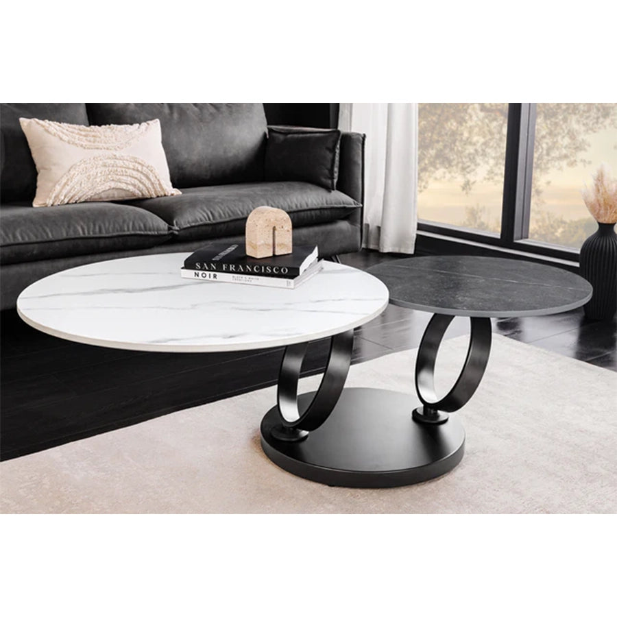 Masa cafea rotativa alba gri din ceramica Dancing Rings