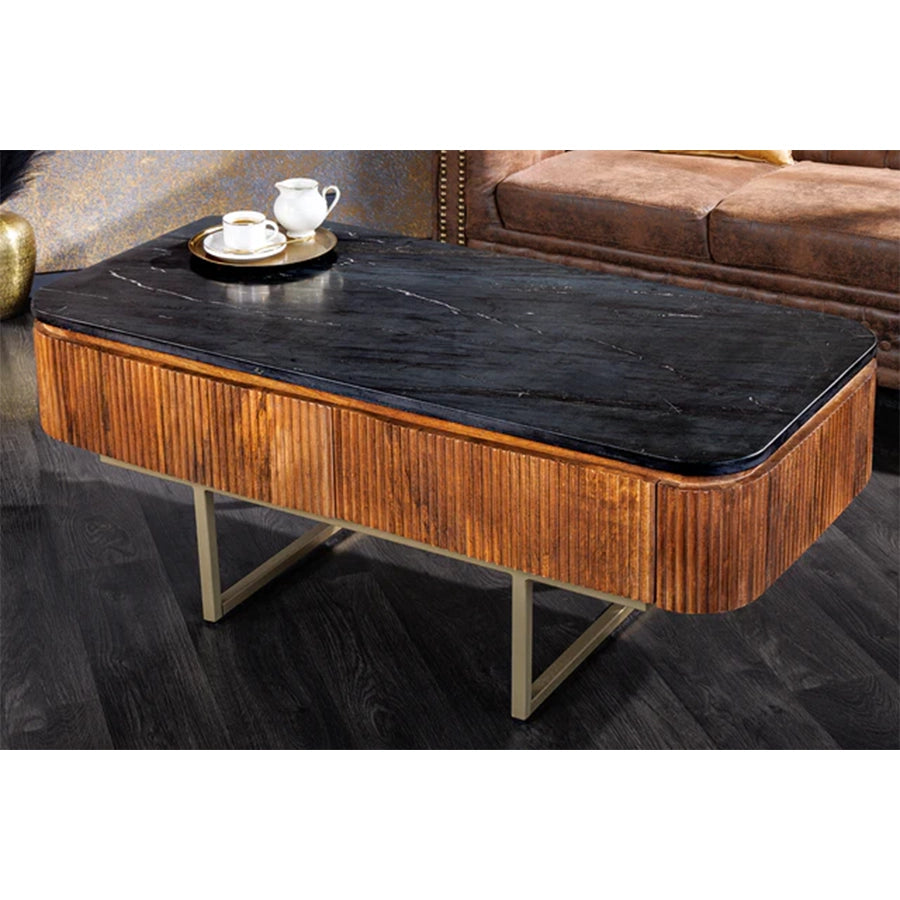 Masa cafea din lemn si marmura 110 cm Gatsby, cu design elegant, din lemn de mango și marmură, perfectă pentru living.
