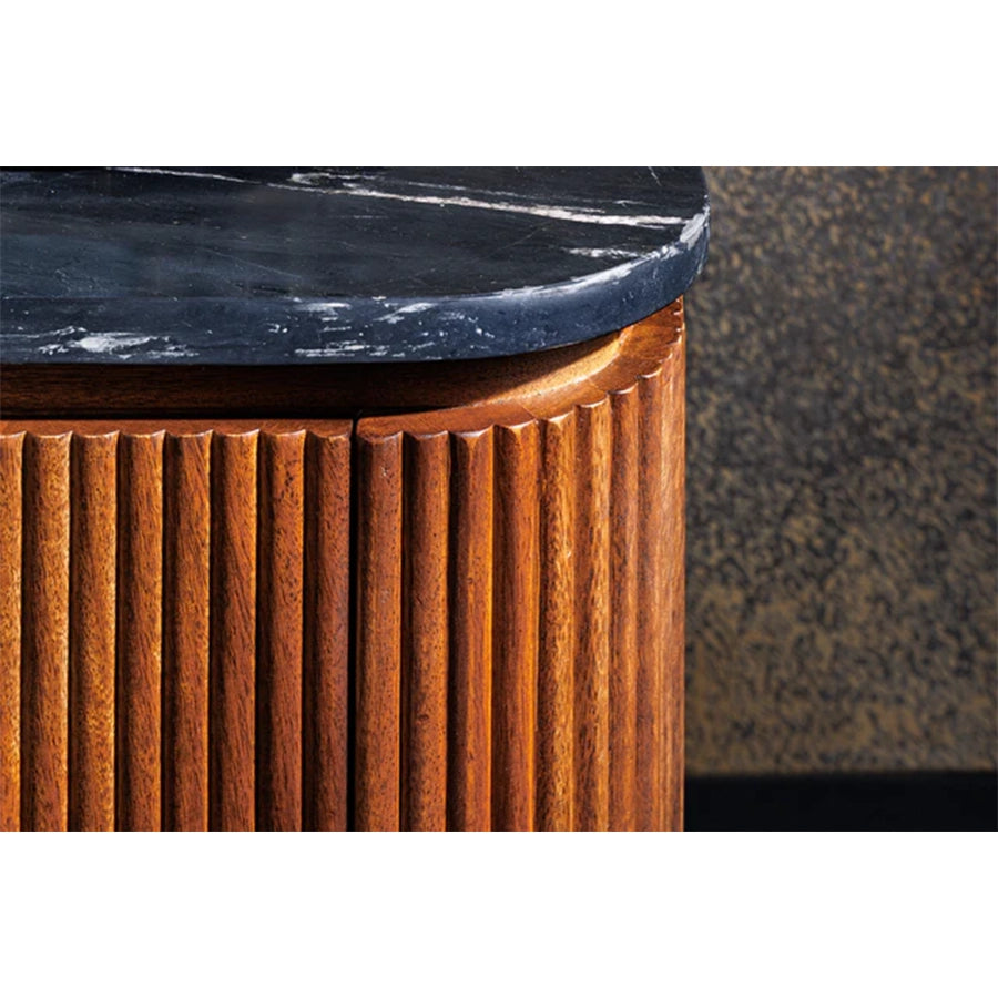 Masa cafea din lemn si marmura 110 cm Gatsby, cu detalii elegante din lemn de mango și marmură, perfectă pentru orice interior.