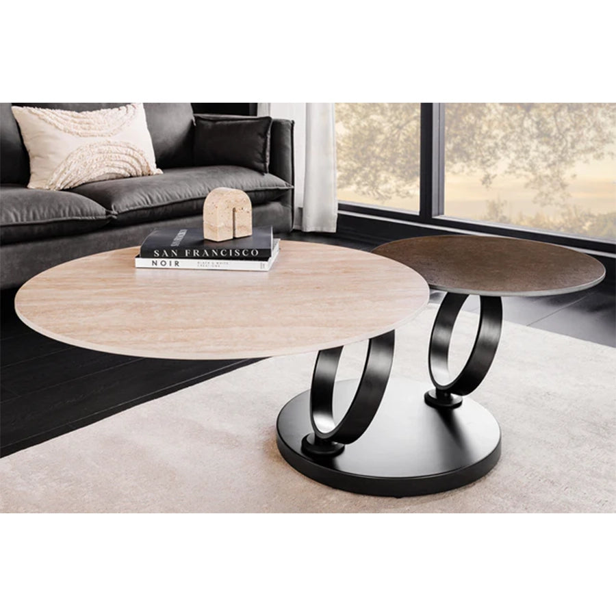 Masa cafea rotativa crem gri din ceramica Dancing Rings