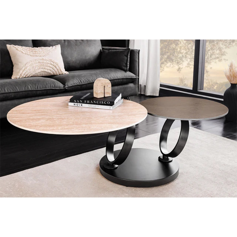 Masa cafea rotativa crem gri din ceramica Dancing Rings