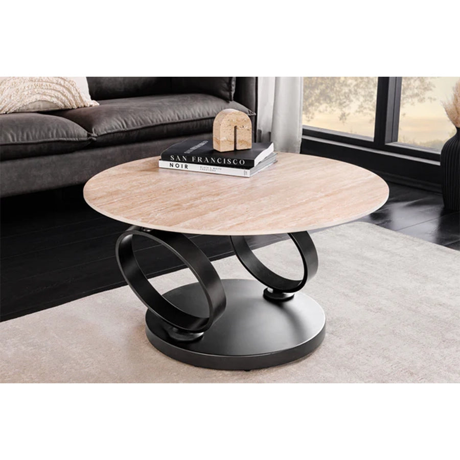 Masa cafea rotativa crem gri din ceramica Dancing Rings