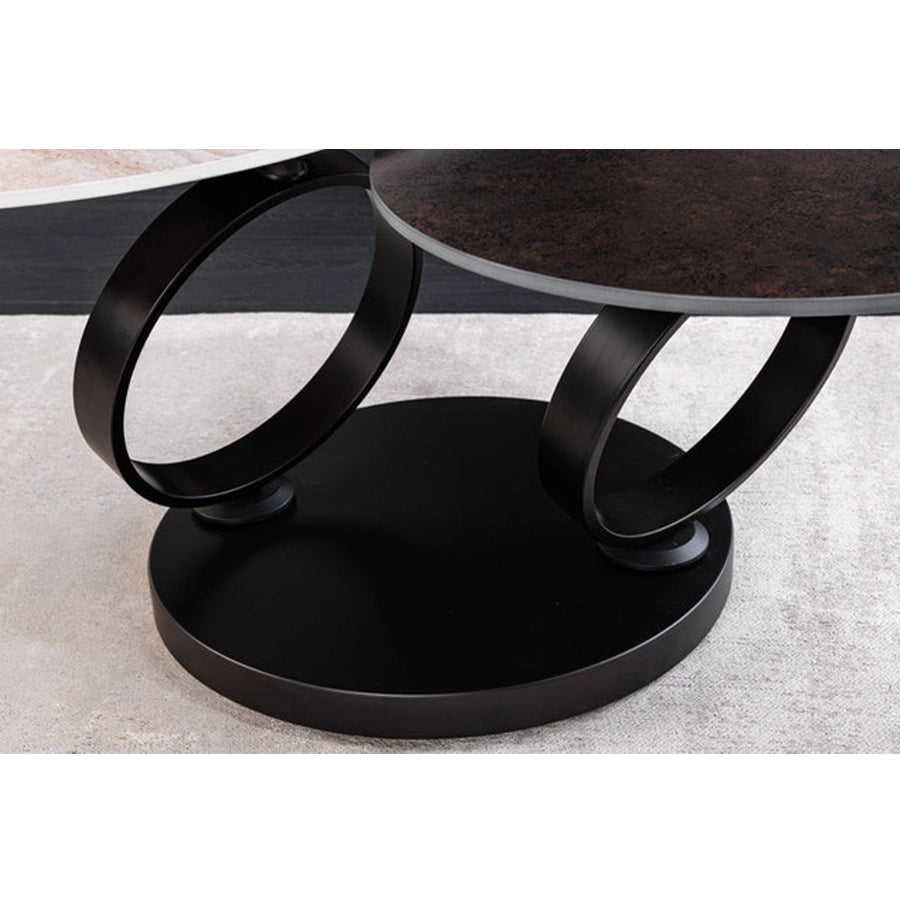 Masa cafea rotativa crem gri din ceramica Dancing Rings