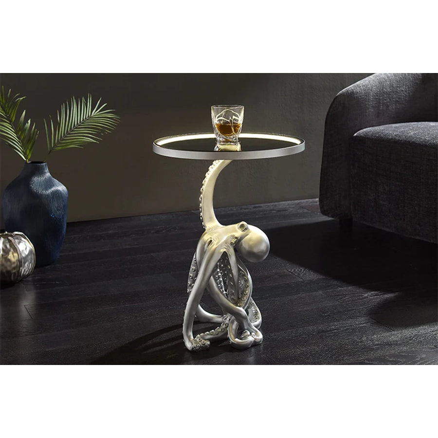 Masa cafea silver din polirasina cu led Octopus