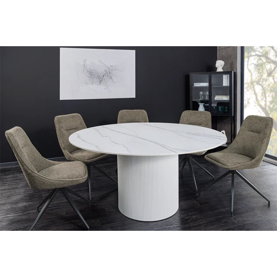 Masa dining alba din lemn si ceramica 120 Unique