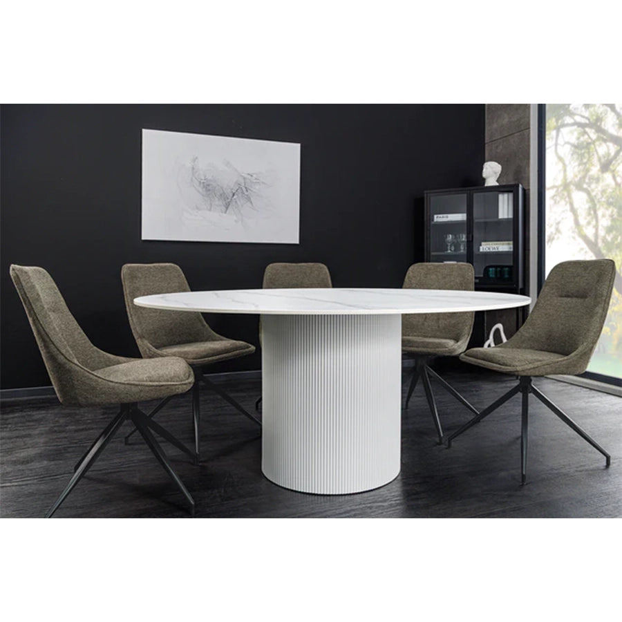 Masa dining alba din lemn si ceramica 120 Unique
