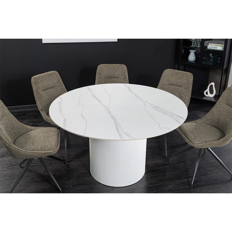 Masa dining alba din lemn si ceramica 120 Unique