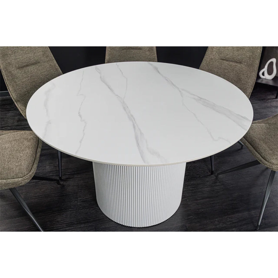 Masa dining alba din lemn si ceramica 120 Unique
