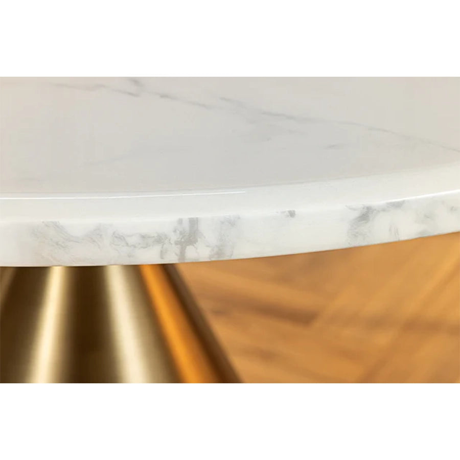 Masa dining alba gold cu aspect de marmura 130 Elegancia