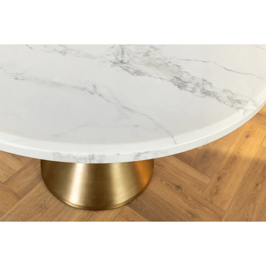 Masa dining alba gold cu aspect de marmura 130 Elegancia
