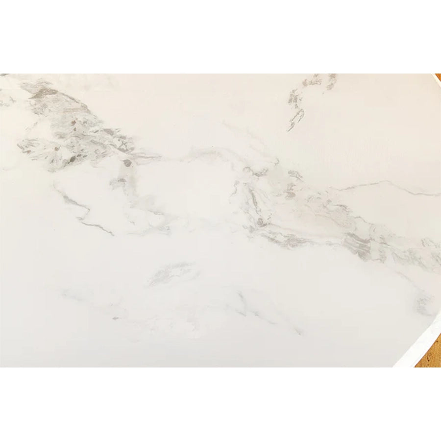 Masa dining alba gold cu aspect de marmura 130 Elegancia